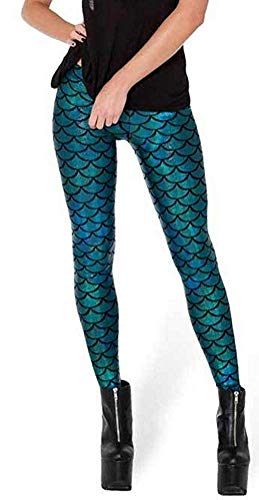 Aventy Legging élastique pour femme, sexy, motif écailles de sirène, matière stretch extensible - Bleu - Taille Unique Cover