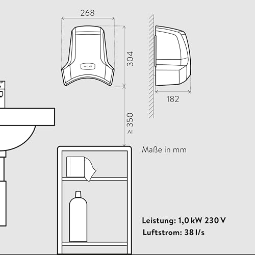 CLAGE WHT Warmlufthändetrockner – Hygienischer & energieeffizienter Händetrockner mit Warmluft – Leistungsstark, geräuscharm & langlebig – Perfekt für Büro, Gastronomie & öffentliche Bereiche