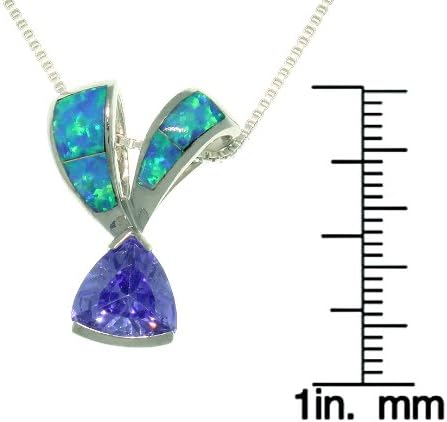 Jewelry Trends Sterling Silver Created Blue Opal and Purple CZ Ribbon Pendant on Chain Necklace - Image 2