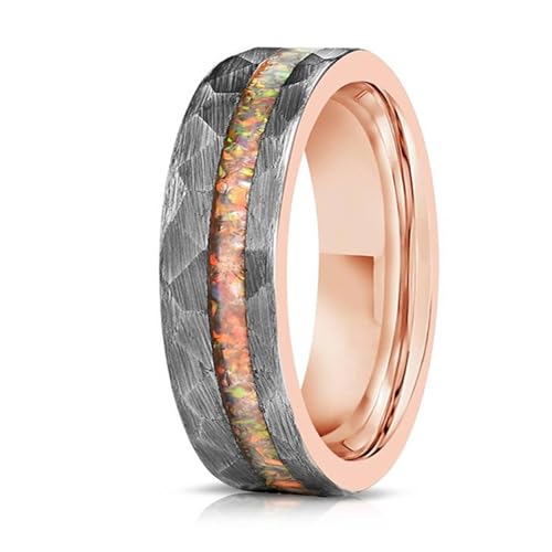 Bague tungstène carbide et opale véritable, alliance luxe facettée 6mm