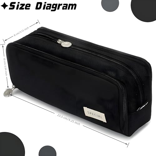 Image of OSDUE Canvas Premium Pencil Case, 6 Layer, 3 Compartments, Large Capacity, Cute Aesthetic Design for Girls, Multifunctional Pouch for School Kids, Black, Horizontal