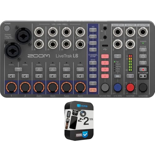 Zoom ZL6 LiveTrak L-6 10-Channel Digital Mixer and Recorder Bundle with 2 YR CPS Enhanced Protection