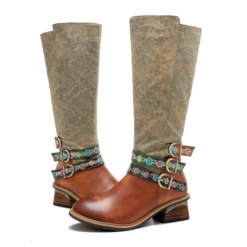Bottes longues en cuir à motif large pour pieds sensibles en hiver