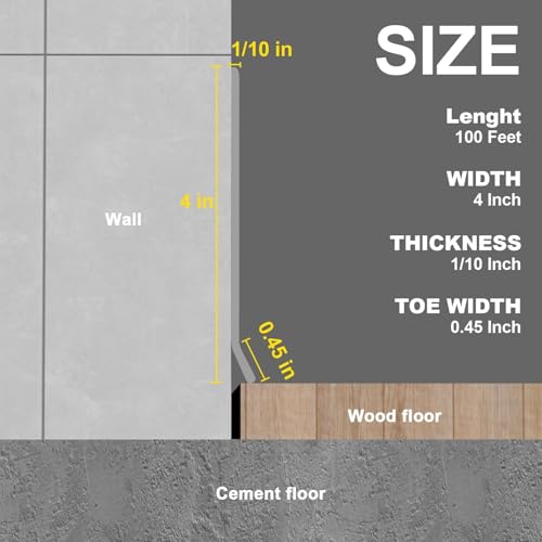 Peel and Stick Baseboard Trim, 4 Inch Rubber Baseboard Vinyl Wall Base, Flexible Baseboard Molding Trim, Adhesive Baseboard Trim Rubber Cove Base(100Ft, Grey) by Risunpet - Image 2