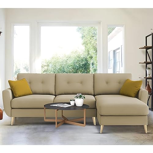 Image of BRAXTON Lindel RHS 4 Seater L Shape Sofa Set for Living Room (Cream) Premium Velvet Fabric Sofa