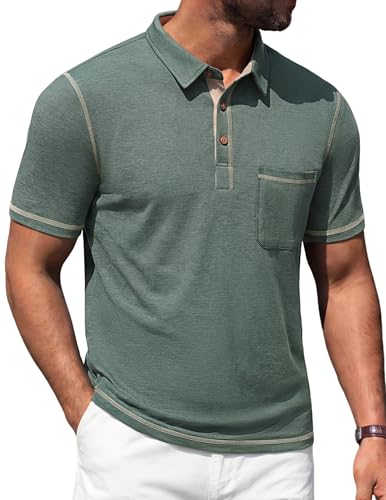 Image of Mens Polo Shirts Short Sleeve Casual Summer Lightweight Cotton Golf Polo Shirts with Pocket