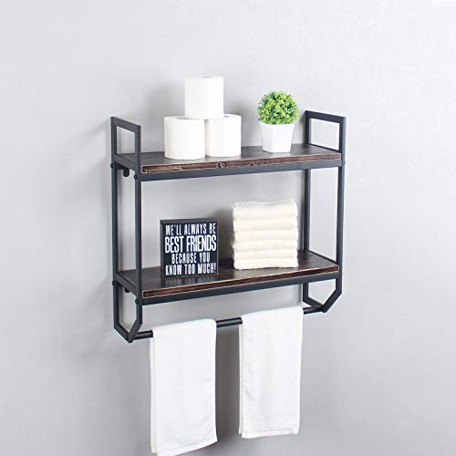 2-Tier Metal Industrial 23.6" Bathroom Shelves Wall Mounted,Rustic Wall Shelf