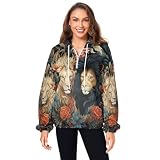 ROI Lions D'Hiver Abrigo Esponjoso de Forro Polar para Mujer con Bolsillos - Sudadera Amplia y Cálida Sudadera con Capucha