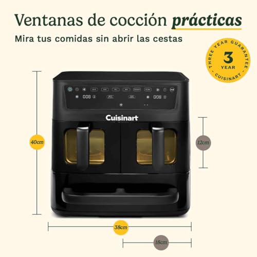 Cuisinart Tri Zone Freidora y Horno 13,6 L | Sin PFAS | 3 zonas, 2x4,3 L + 5 L | 9 funciones: aire, asar, grillar, hornear, recalentar, deshidratar, pizza, tostar, manual | Negro Ventana - imagen 8