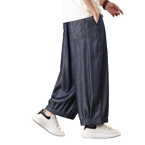 Tripleberly Mens Harem Pants with Pockets Wide Leg Baggy Capri Yoga Pants Japanese Parachute Shorts Drawstring Elastic Waist4