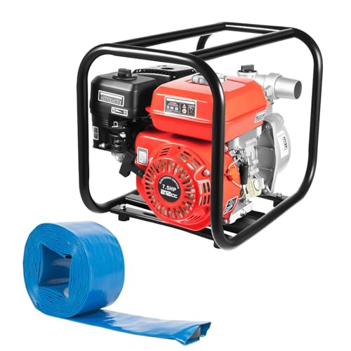 Trash Pump 2 inch, 7HP 264 GPM 4-Stroke Gas Powered Water Pump 26.25FT Suction, 212CC Gasoline Engine Trash Water Transfer Pump with 24.6FT Hose for Farmland Watering Garden Irrigation