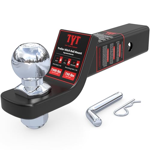 Image of TYT Trailer Hitch Ball Mount with 2 Inch Ball & Pin, Fits 2 Inch Receiver, 7500lbs, 2 Inch Drop, Upgraded Hitch Kit Black with Anti-Rattle Pin