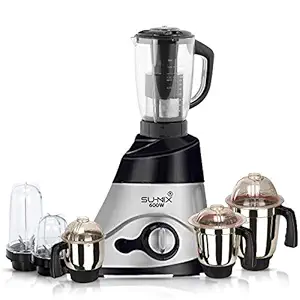 Su-mix LFBMA21 600Watts Mixer Juicer Grinder with 6 Jars (1 Juicer Jar, 2 Bullets Jar, 1 Liquid Blending Jar, 1 Dry Grinding Jar and 1 Chutney Jar) - Black Silver