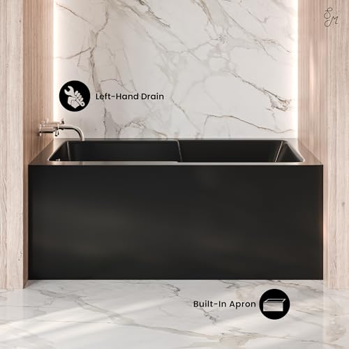 Image of Voltaire 54 x 30 Skirted Left Drain Soaking Alcove Bathtub in Glossy Black with Integrated Armrest