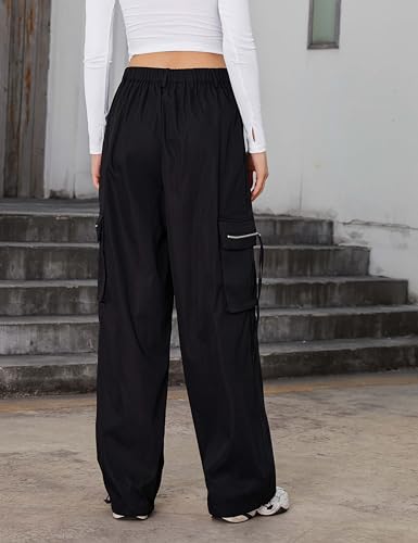 BMJL Womens Cargo Pants High Waisted Parachute Pants Y2k Baggy Wide Leg Streetwear with Pockets4
