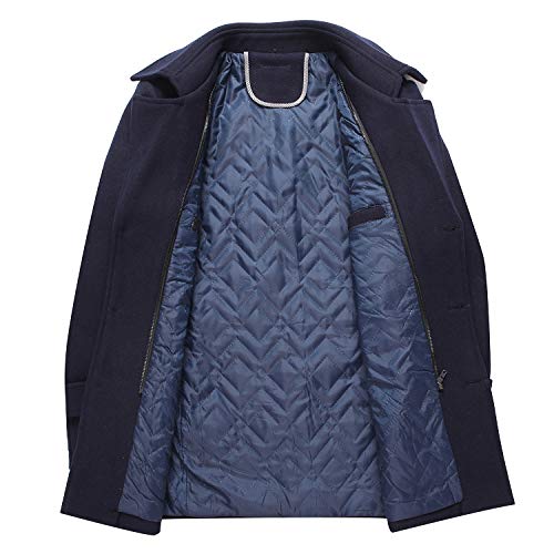 Image of PRIJOUHE Men's Wool Blend Jacket Single Breasted Slim Fit Thick Winter Windproof Pea Coat with Removable Scarf