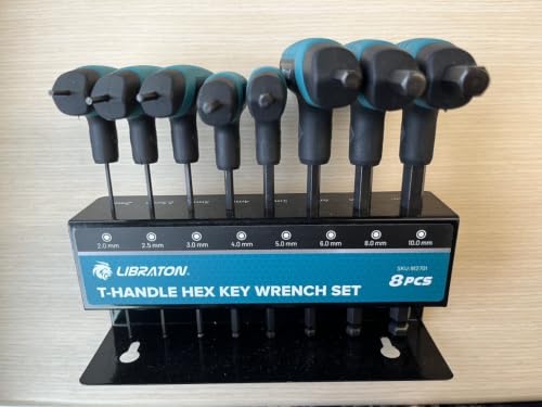 Image of LIBRATON 8PCS Metric T-Handle Allen Wrench Set with Ball End for Bicycle, Standard Long Hex T Handle 2-10mm Hex Key Set with Storage Rack, CR-V Steel, for Basic Home Repair and Mechanical Maintenance