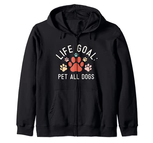 Life Goal Pet All The Dogs Paw Prints Dog Lover Super Cute Zip Hoodie, Black