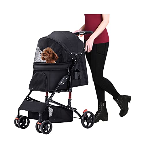 SPRICHIC Lightweight Foldable Pet Stroller - 4 Wheels Travel Folding Carrier for Small Dog & Cat, Cat Dog Stroller with…