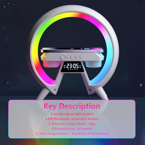 Wireless Charger Atmosphere Lamp, G-Shaped Bluetooth Speaker with Alarm Clock - Image 3