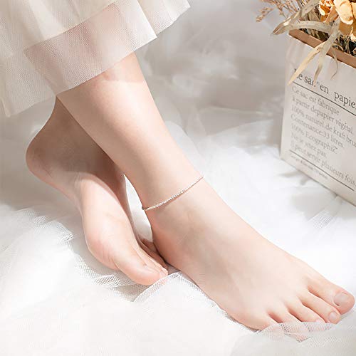 Everu 925 Sterling Silver Ankle Bracelets For Women, Anklet For Women Sterling Silver, Sparkleing Rope Italian Chain Anklets 9 10 11 Inch (9.0) #TOP3