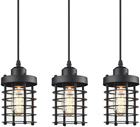 WINSOON 3 Pack Pendant Light Fixture Industrial Rustic Metal Cage Hanging Kitchen Island Lighting Shade for Farmhouse Dining Room Black Ceiling Lamp
