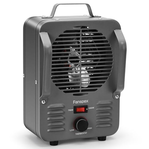 Fanspex Portable Space Heater, 1500W/750W Electric Milk-house Heaters for Indoor Garage Workshop Greenhouse Bathroom Use, Adjust Thermostat with Overheat and Tip-Over Protection