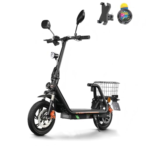 TWOFISH Elektro Motorrad für Erwachsene E Moped mit 500W Motor 48V 13Ah Akku 12/14 Zoll Reifen Max 20 km/h Disc Bremsen Doppelaufhängungg 30 km Reichweite Max 120kg (Zoll 12 Schwarz-Orange)