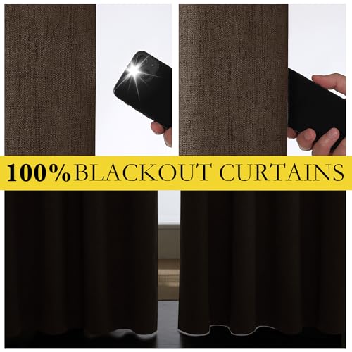 NICETOWN Coffee Vintage Linen 100% Blackout Curtains for Dining Room, Thermal Insulated Curtains 54" Long, Noise Reducing Window Treatment Drapes for Kitchen, 42" Wide Per Panel, Set of 2 - image 4