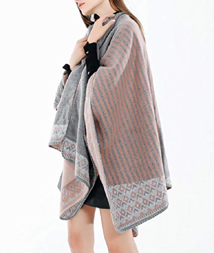 HEFASDM cardigã feminino com poncho de caftan reversível, quente, xale assimétrico, Cinza, One Size