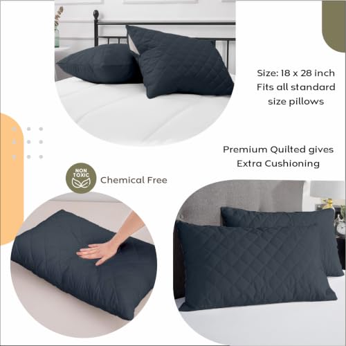 Image of Ayka 100% Waterproof Quilted Pillow Protector 220 GSM Soft Cotton Quilted Pillow Cover Protector Zippered Closure, Protection Against Water Spills & Dustmites- Charcoal (18 x 28 inch) (Pack of 2)