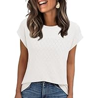 Eniloyal T Shirt Damen Rundhals Sommer Bluse Elegant T-Shirt Locker Oberteil Casual Kurzarm Tshirts Tunika Top Weiß M