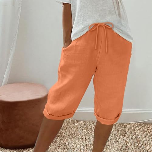 Linen Pedal Pushers for Women Summer Lightweight Capri Linen Pants Casual Drawstring Elastic Waist Bermuda Shorts2