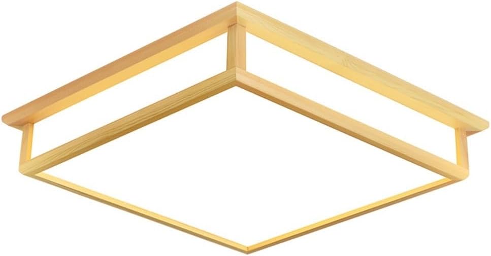 Wood Square Tatami Ceiling Light Vintage Japanese Style LED Ceiling Lamp Parchment Lampshade Flush Mount Close to Ceiling Light Fixtures for Kitchen Corridor Bedroom(Warm Light,45CM)