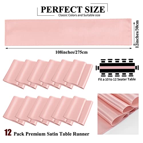 Lokume 12 Pack Rose Gold Satin Table Runner,12 X 108 Inch Long Premium Smooth Table Runner For Wedding, Banquets, Birthday, Party, Graduation, Engagements,Table Runners Fit Rectangle And Round Table #TOP1