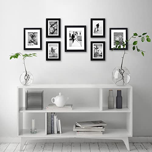 Americanflat 7 Pack Black Gallery Wall Frame Set - Includes One 11X14 Frame, Two 8X10 Frames, And Four 5X7 Frames - Picture Frames Collage Wall Decor With Shatter Resistant Glass And Hanging Hardware #TOP3