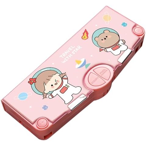 FEWOFJ Cute Cartoon Pencil Case for Girls,Pop Up Multifunctional Pencil Box with Sharpener,Schedule,School Supplies,Kids Pencil Pouch with Compartments Cover