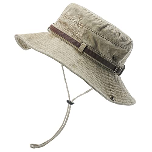 KeepSa Baumwolle Sonnenhut Herren Sommerhut UV Schutz Wanderhut Fischerhut Trekking Faltbar SafariHut mit Kinnband Outdoor Buschhut Hiking Bucket Hat Cover