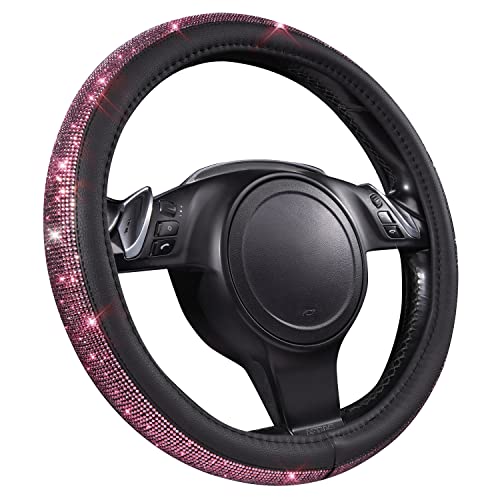 CAR PASS Bling Diamond Leather Steering Wheel Cover, Bling Sparkly Crystal Glitter Rhinestones Universal Fit 14" 1/2-15" Car Wheel Protect for Women Girl Fit Suvs,Vans,Sedans,Cars,Trucks, Pink Black by CAR PASS - Used condition - Image 8