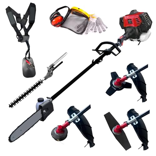 Synergy Desbrozadora Multifunción 5 en 1 65cc 4,9CV – Motor 2T, Motosierra, Cortasetos, Disco, Cabezales, Arnés Profesional y Kit de Protección