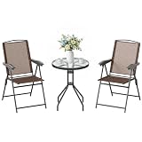 Outsunny Conjunto Mesa y 2 Sillas Terraza Exterior Silla Plegable Marrón