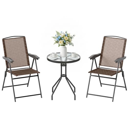Image of Outsunny 3 Piece Outdoor Bistro Set, Glass Top Coffee Table, Brown