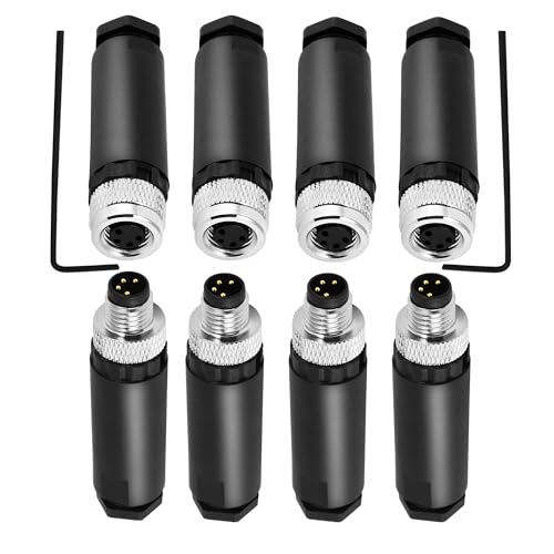 Solnique M8 4-Pin Male & Female Aviation Wire Connector, Waterproof IP67 Panel Mount Connector, 8mm Industrial Circular Sensor Interface, A-Coded, Durable for Outdoor Use, 8-Pack