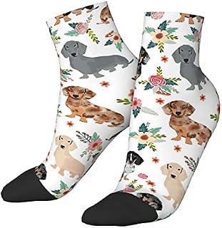456 Office Socks Dachshund Dog With Flowers Men’S Socks Anti Bliste Socks Recycled Trainer Socks For Everyday Outdoor Women,30cm