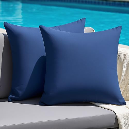 Outdoor Pillow Covers Set of 2 Decorative Farmhouse Waterproof Pillow Covers Solid Linen Pillowcase Cushion Covers for Patio Garden Balcony Couch Sofa 18x18 inch Navy