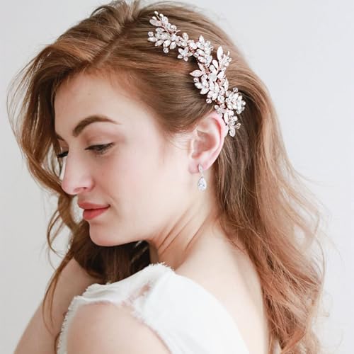 Image of Evild Wedding Hair Clips Rose Rhinestone Bridal Headpiece Prom Hair Accessories for Women