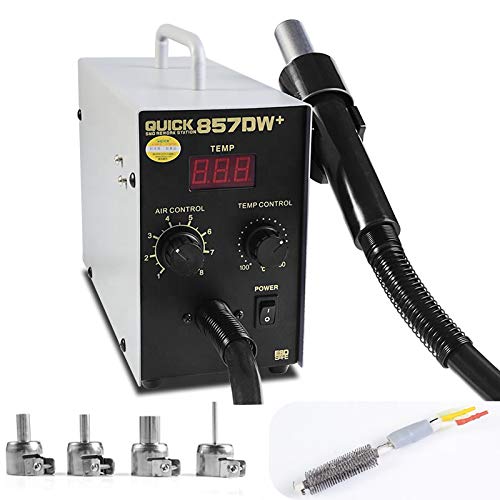 Assortment of hot air nozzles and a replacement heating element for the Quick 857DW+ SMD Rework Station.
