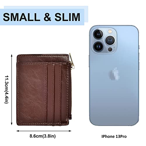 Image of woogwin Slim RFID Credit Card Holder for Women Mini Front Pocket Wallet Purse With Keychain, Oil Coffee, small, Classic
