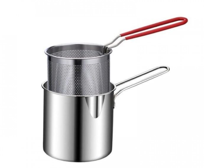 Stainless Steel Deep Fryer Pot with Basket | Heavy Duty Fry Bath | Kitchen Cooking Oil Fryer with Removable Basket | Durable Oil Fry Pot for Home & Restaurant Use
