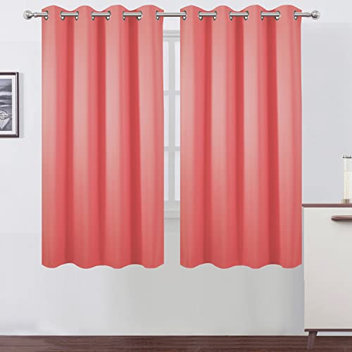 Image of LEMOMO Coral Blackout Curtains 52 x 63 Inch Length /Set of 2 Curtain Panels /Thermal Insulated Room Darkening Blackout Curtains for Bedroom